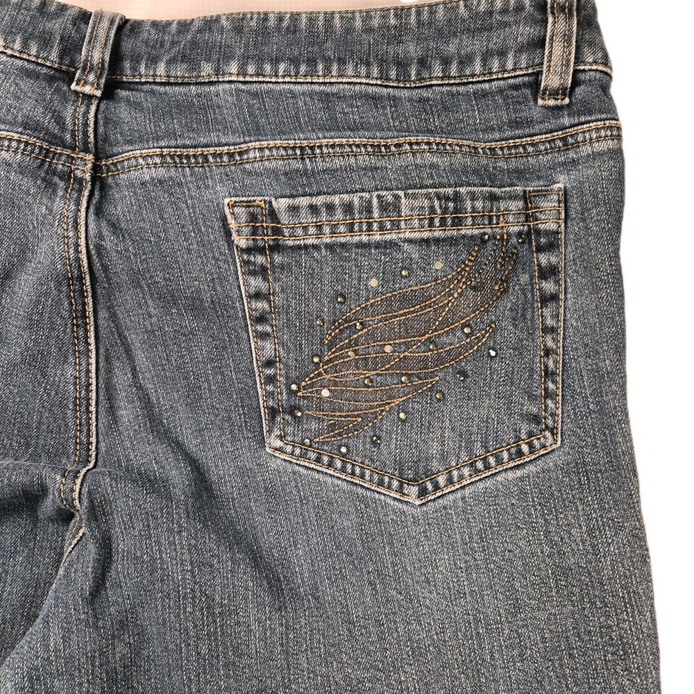 Harley-Davidson Womens Blue Bootcut Jeans sz 16L Med Wash Wing Pockets Biker EUC